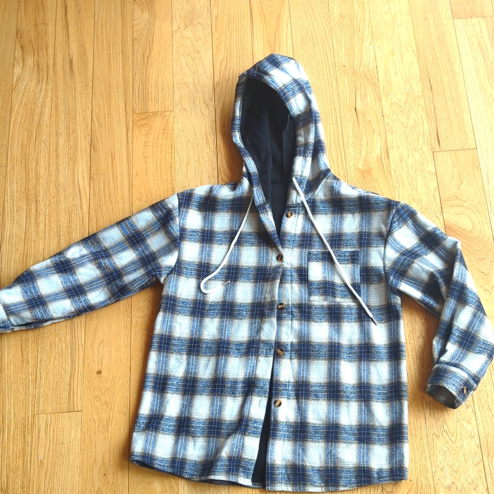 Flannel button up hoodie